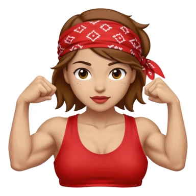 Light skin and brown hair with red bandana Rosie the Riveter shows biceps sticker