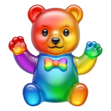 Rainbow Gummybear holding a discord symbol sticker