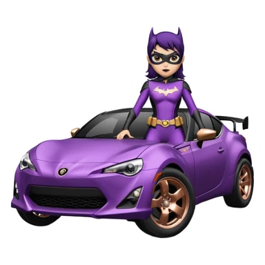 60’s Batgirl themed Satin black and rose gold colored Scion FR-S hot rod off road capable (tight fitting purple suit with black hair on her) sticker