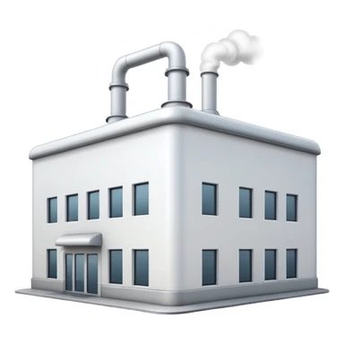white factory building, apple emoji style sticker