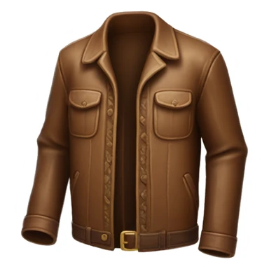 Crear un emoji de una chaqueta de cuero marrón estilo Indiana Jones, con detalles realistas como bolsillos y correas. sticker
