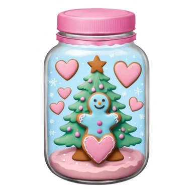 pastel pink christmas cookies in different shapes and one gingerbread man in jar with pink lid  sticker