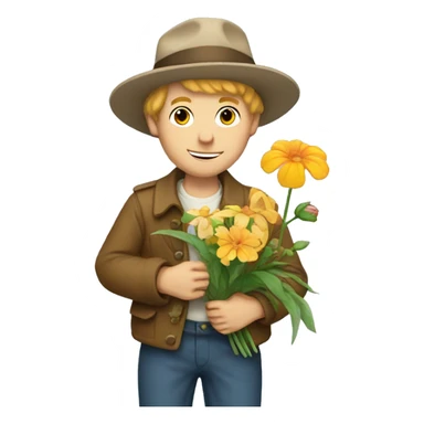 artful dodger white boy holds various flowers sticker