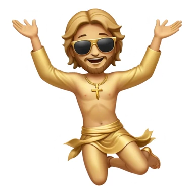 dancing figure of rejoicing Jesus with  sunglases golden  sticker