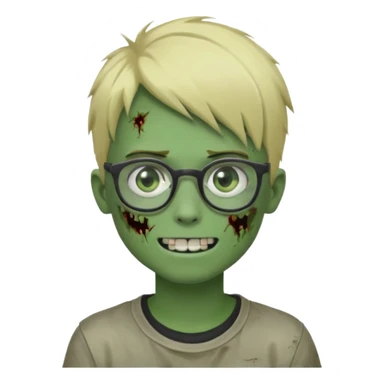 boy zombie with blonde emo hair and green skin and glasses and corner smile sticker