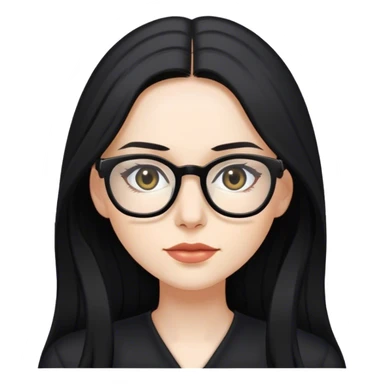 pale woman with long black hair, wearing glasses and black clothing sticker