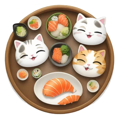 four HAPPY cats having SUSHI DINNER sticker