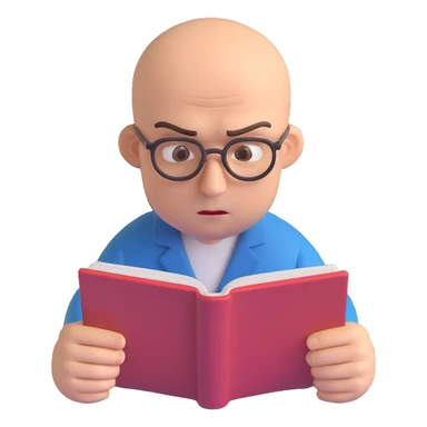 Angry bald man reading sticker
