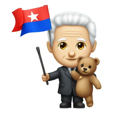 David Ben Gurion holding a bear with a Russian flag sticker