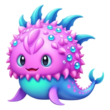 neon pastel kawaii bedazzled sea monster with fur    sticker