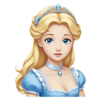 Cinematic Elegant Cinderella Portrait Emoji, Graceful and poised in her classic maid attire, golden locks cascading softly, bright blue eyes full of hope, a gentle glow of kindness and determination, delicate and humble yet undeniably beautiful, evoking the moment before her magical transformation, pure enchantment in her gaze! sticker
