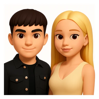 In the style of 3D Emoji, slightly increase the volume of the upper body of the girl, separate the two characters from each other, and make the skin color identical for both characters. Maintain the 3D Emoji style characteristics in the edit. sticker