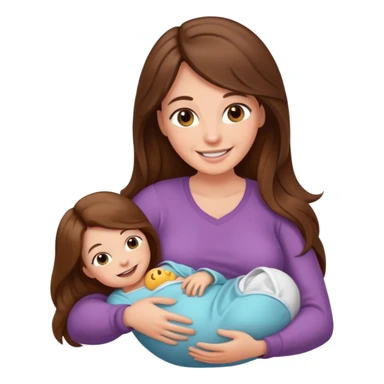 Mom with long brown hair give a birth smiling sticker