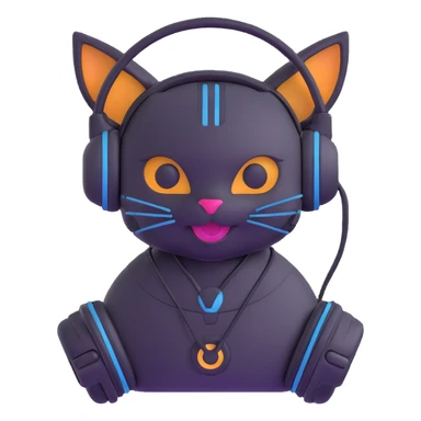 a smiling cybercat wearing headphones sticker