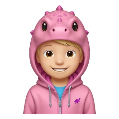 kid in pink dinosaur hoodie sticker
