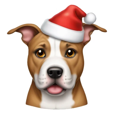Stafford bull terrier with a Santa hat sticker