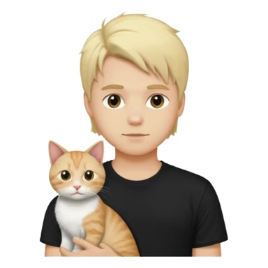 sexy boy with blond rozcuchanými hair and black t-shirt with cat  sticker