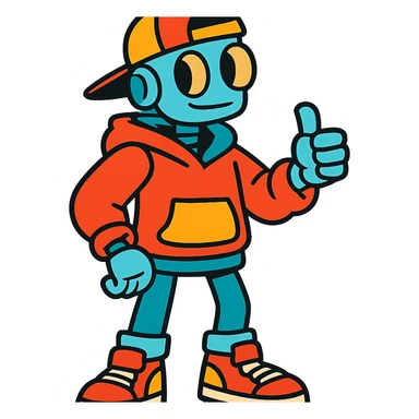 A teenage robot in bright teenage clothes and sneakers sticker