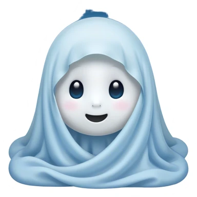 An adorable, peacefully floating sheet-like ghost in gentle pastel whites and blues, its soft, rounded form loosely draped, head resting with closed, serene sparkling eyes and a tiny, contented smile, simplified yet irresistibly charming, highly detailed, with a soft glowing outline that captures the essence of a sleepy, endearing spirit wrapped in cozy slumber! sticker