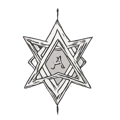 A black and white unicursal hexagram that went used by Aliester Crowley sticker