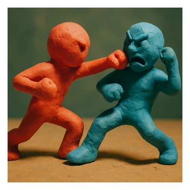 dynamic fight scene with two characters in claymation style sticker