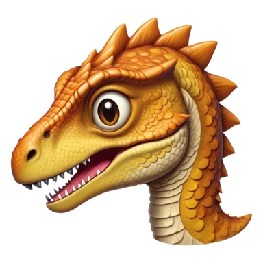Cinematic Realistic Cute velociraptor/T-rex Portrait Emoji, Head tilted playfully and inquisitively, featuring a compact, slightly rounded build with intricately detailed, textured scales in natural hues and a surprisingly endearing face with bright, curious eyes, rendered with lifelike clarity and warm natural light, high shine, affectionate and quirky, styled with a touch of prehistoric whimsy, soft glowing outline, capturing the essence of a mischievous yet lovable velociraptor/T-rex that seems poised to stomp playfully into your arms! sticker