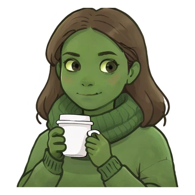 Girl with brown hair drinking coffee sticker