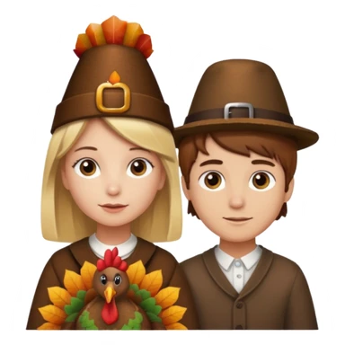 Blonde girl and brown hair boy at Thanksgiving sticker