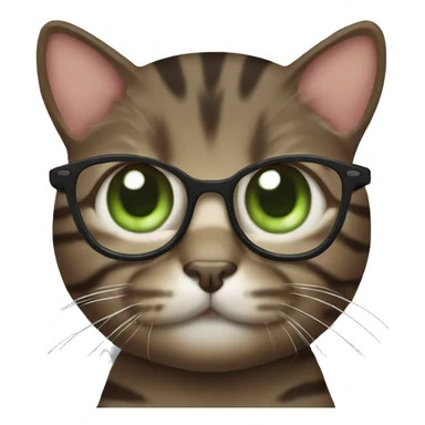 green eyes Dark-Brown Tabby cat with eyeglasses on sticker
