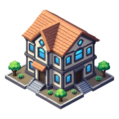 StarCraft-inspired, isometric RTS building with a rugged Terran look: house sticker
