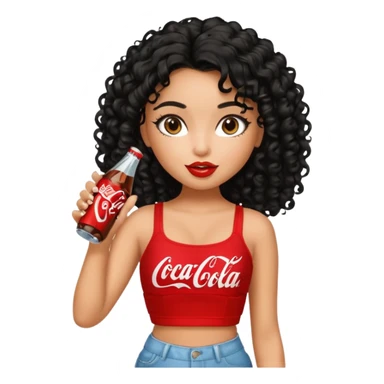 a pretty tan bratz girl with black curly hair drinking coca cola sticker