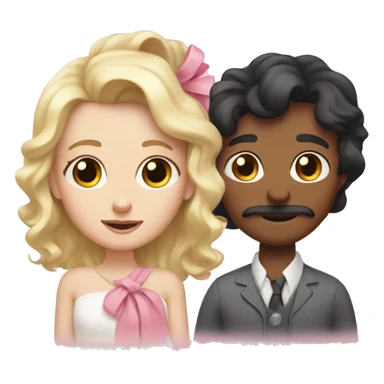 White mom with long wavy black hair next to dad white with short blonde hair watching baby white with pink bow in her hair  sticker