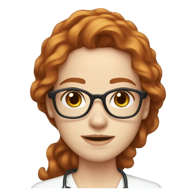 redhead young woman with glasses wavy long hair, pale skin, brown eyes, doctor  sticker