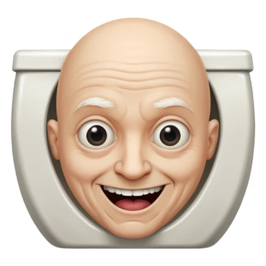 A bald person who’s very old is staring, he’s inside a toilet and his head is upright and looking at the camera with very wide eyes and a massive smile, in a very creepy way. sticker