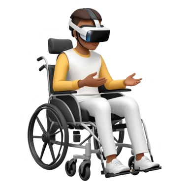 Create an emoji-style image in the Google Emoji design: a person in a wheelchair, wearing a Quest 3 VR headset on their head, with a simple white background. The style should be clean, minimalistic, and colorful, resembling Google's emoji aesthetic. sticker