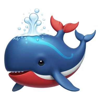 spouting whale emoji, in blue, red, green, black, yellow sticker
