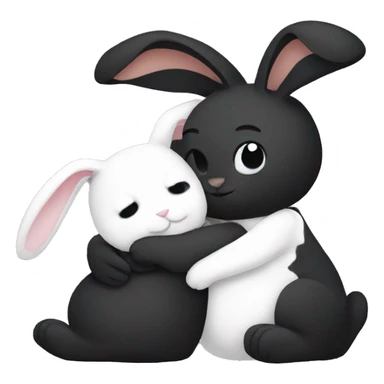 Black rabbit hugging white rabbit  sticker