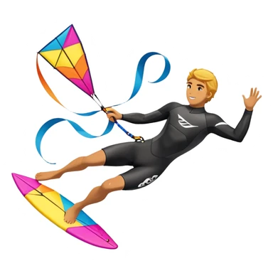 A kite surfer gliding across the ocean, with a colorful kite soaring high in the sky and the surfer carving through the waves. The scene captures the energy and freedom of the sport, with the sun shining and the ocean's waves splashing around. sticker