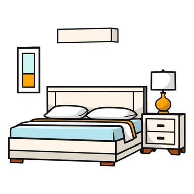 clean bedroom with white walls, bed, nightstand and dresser sticker