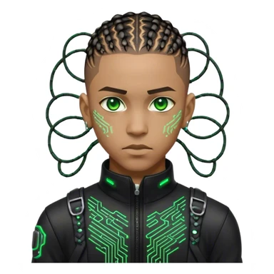 Light skinned African American male with green eyes as a cyberpunk hacker with cornrows hairstyle but short cornrows  sticker