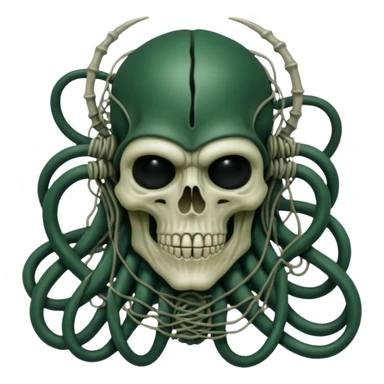 HR giger, wires, dark green flesh undead sorcerer, head. bones and skin sticker