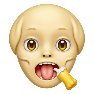 Do a drooling face with a half yellow bone in front of the mouth sticker