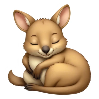 Meme-Worthy Cute Sleeping Wallaby Portrait Emoji, Head resting peacefully with a contented smile, showcasing a compact, agile build and a luxuriously soft tan fur, eyes shut in a serene, restful nap, Simplified yet hilariously adorable features, highly detailed, glowing with a soft, drowsy light, high shine, relaxed and utterly lovable, stylized with an air of playful laziness, bright and heartwarming, soft glowing outline, capturing the essence of a comically sleepy wallaby, so meme‐worthy it feels like it could instantly become the next viral sensation of adorable slumber! sticker