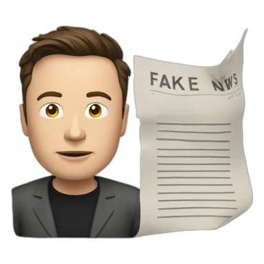 Elon Musk showing an paper with the word fake news sticker