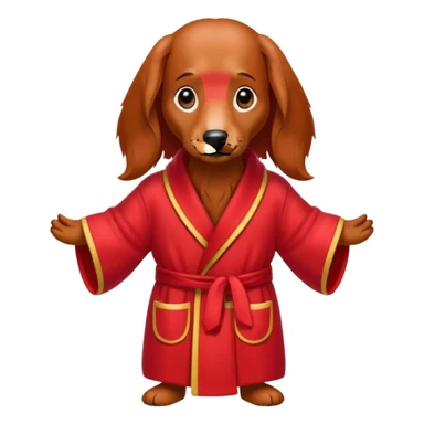 Red long hair dachshund wearing slippers and a robe  sticker