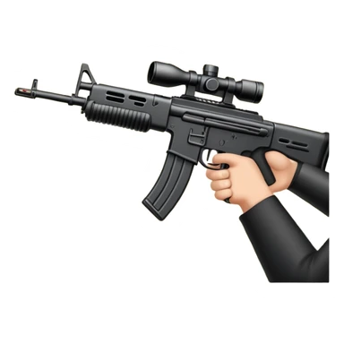 An icon showing hands holding an assault rifle in the foreground, with enemies in the distance and a dynamic landscape as the background. The design captures the intensity of a first-person shooter, with focus on the weapon and action. Transparent background emphasizes the scene. sticker