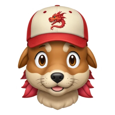 dog with dragon-like scales, wearing a baseball cap, emoji style sticker