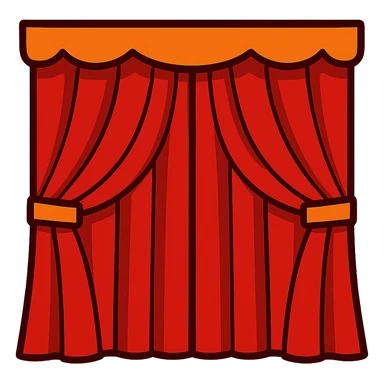 vibrant toon style illustration of a symmetrical red curtain, fully closed, both sides even sticker