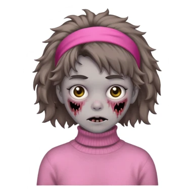 brown fluffy haired zombie with pink turtleneck sweater and hair band sticker