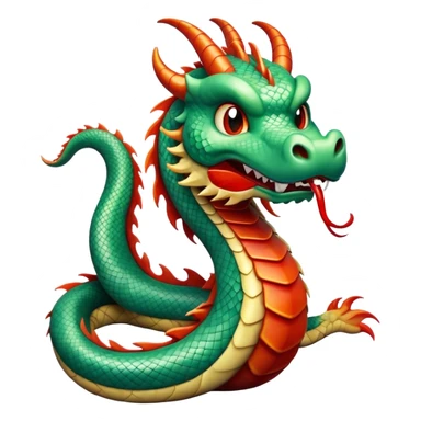 Cinematic Comical Chinese Serpent Dragon Portrait Emoji, Head tilted dramatically with an exaggeratedly amused expression, featuring a sleek, serpentine form adorned in luminous jade and vermilion scales interlaced with playful cloud and water accents; rendered with vibrant, lifelike textures and dynamic natural shadows, high shine, playful yet wise, styled with an air of cheeky ancient mystique, soft glowing outline, capturing the essence of a spirited and humorously enigmatic celestial dragon that looks ready to spiral into legendary lore! sticker